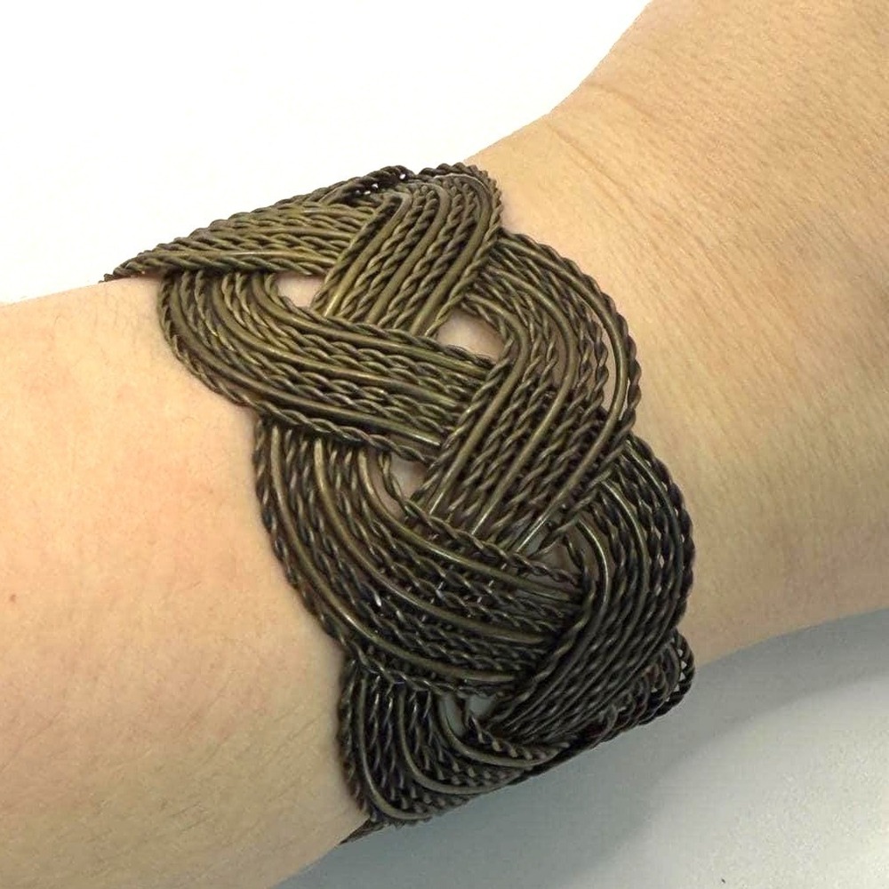 Vintage Woven Wire Cuff Bracelet –‎ Bronze Tone Braided Statement Bangle